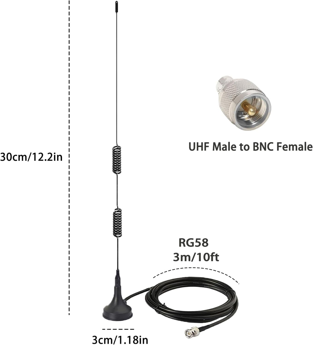 Police Scanner Antenna for Home, 25-1300MHz VHF UHF GMRS FM, 2m 70cm Mobile Ham Radio Antennas with Magnetic Base/BNC