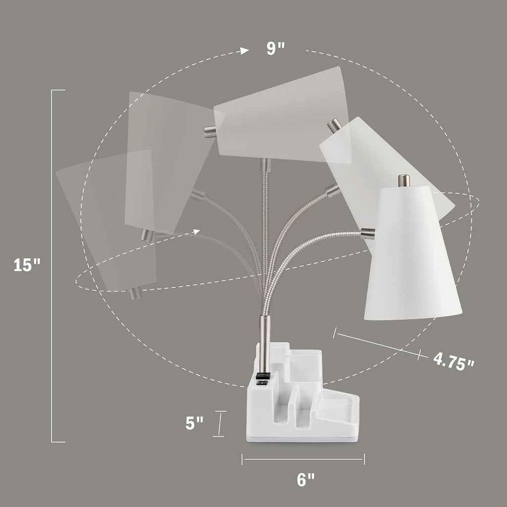 Desk Lamp Cute for Small Space, Lamp Desk with USB Port and Outlet, Desk Lamps for Home Office with Pen Holder, Study