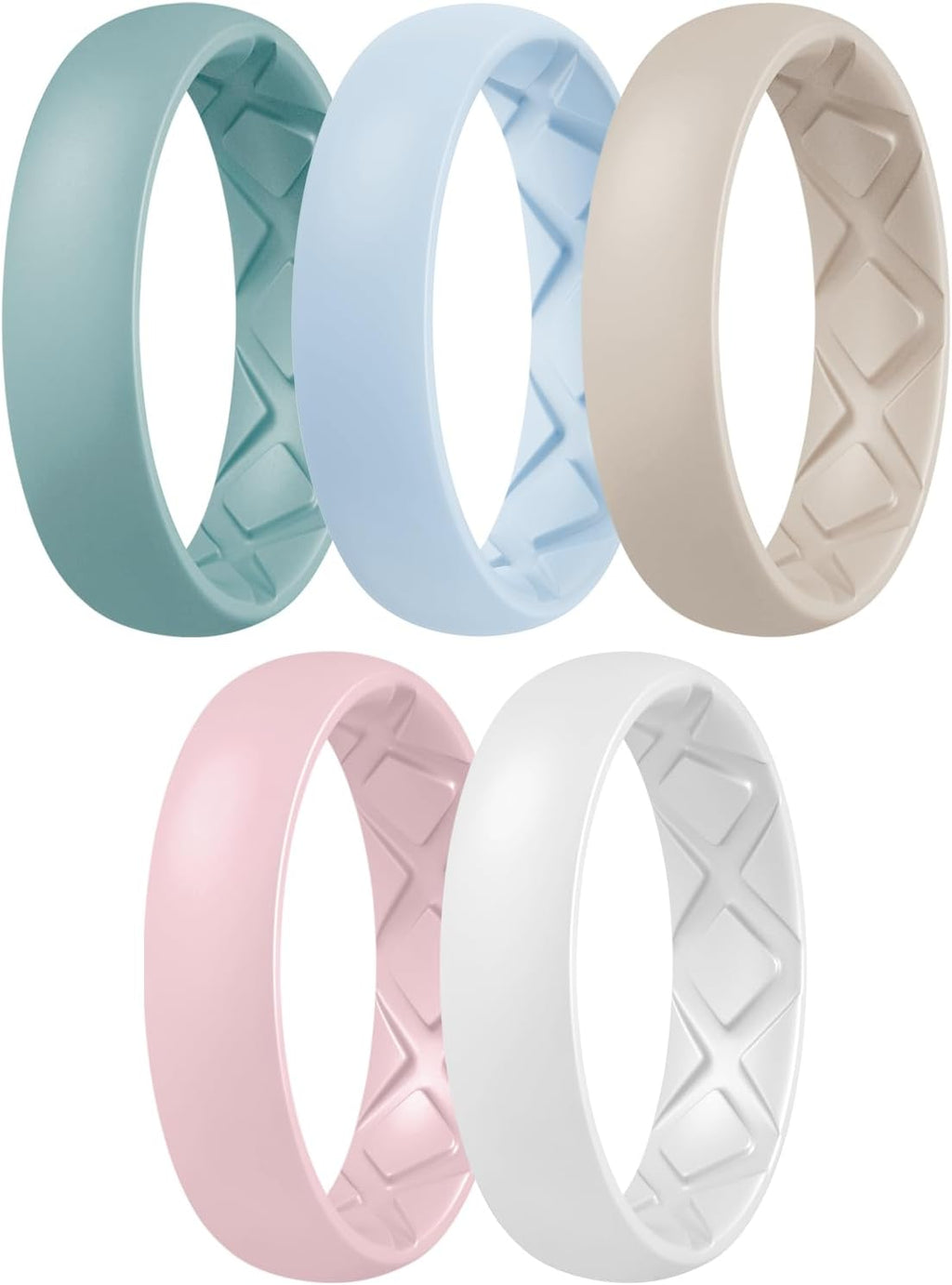 Women's Engagement Rings, Silicone Inner Arc Ergonomic Breathable Design with half sizes, Rubber Wedding Band