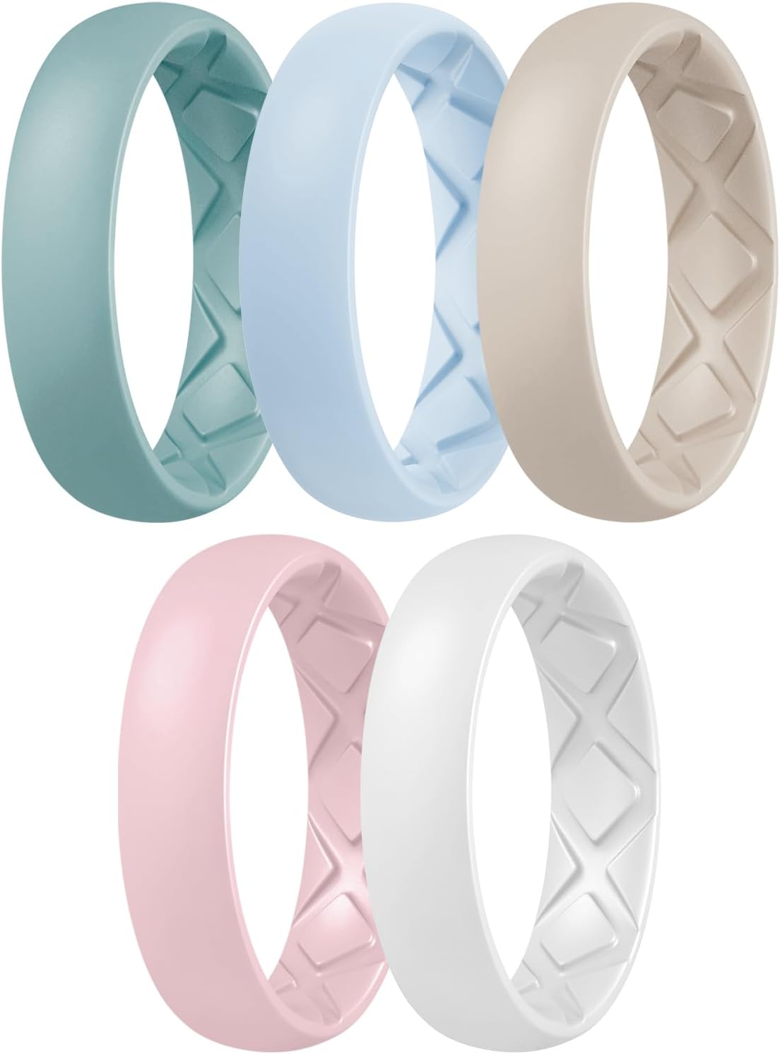 Women's Engagement Rings, Silicone Inner Arc Ergonomic Breathable Design with half sizes, Rubber Wedding Band
