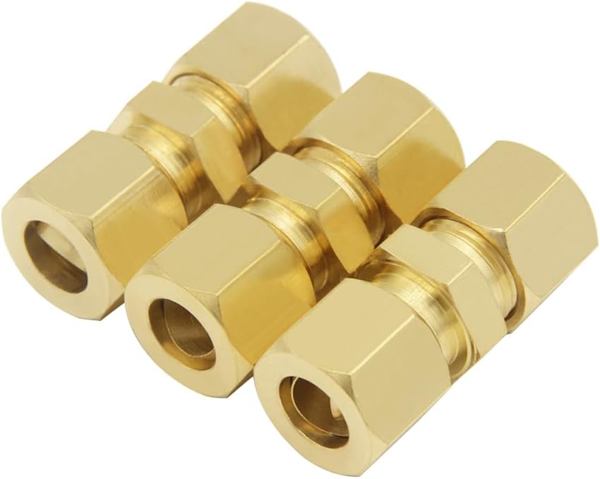Hooshing 3PCS Brass Compression Tube Fitting 3/8" OD x 3/8" OD Connector