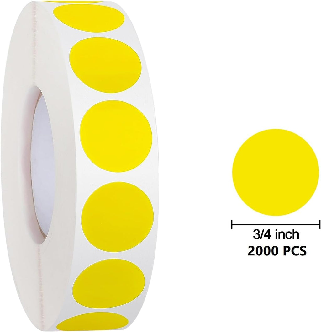 Pack of 2000 Round Color Coding Circle Dots Stickers Labels (3/4", Yellow)