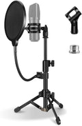 Mic Stand Desk, Table Mic Tripod Desktop Mic Stand Height Adjustable Small Microphone Stand for Desk with Pop Filter