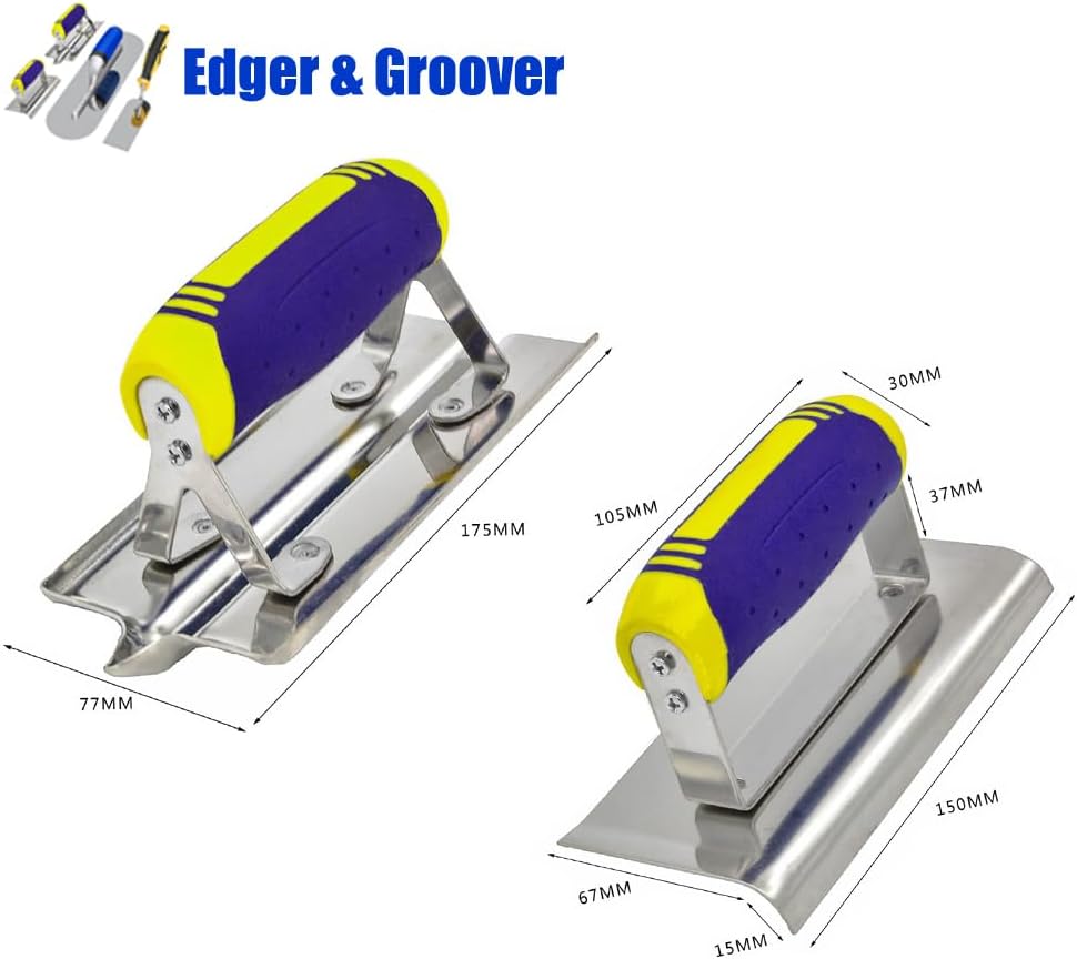 Concrete Tools Set Stainless Steel Pool Trowel and Margin Trowel Plus Concrete Edger and Groover Stucco Cement Kit