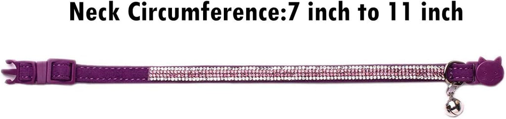 Rhinestone Cat Breakaway Collar Pack of 2 Purple Kitten Collars with Bell