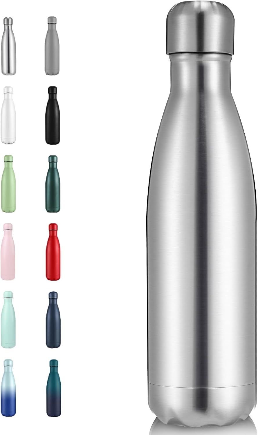 17oz Insulated Stainless Steel Water Bottle, Double Wall Vacuum Flask, Keeps Cold 24h & Hot 12h, Available in Packs