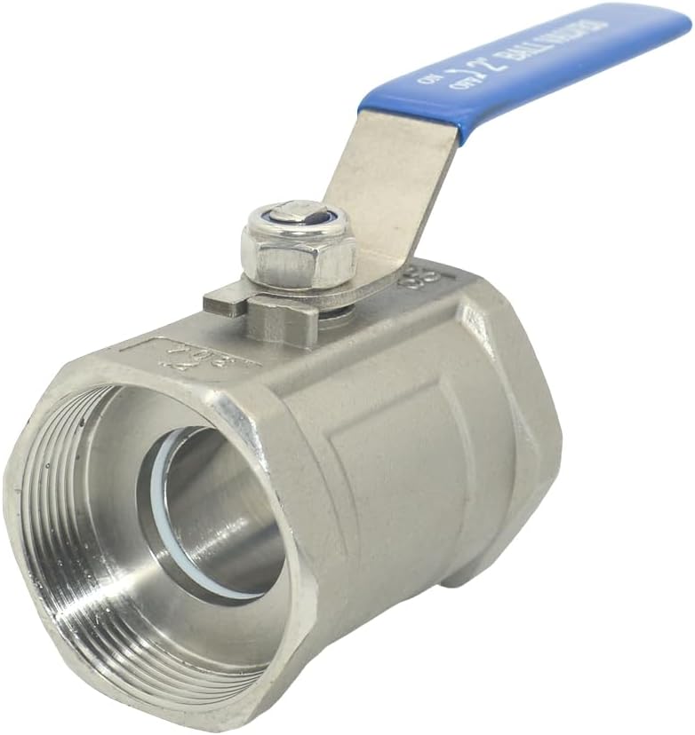 VARMHUS 2" Stainless Steel 304 Ball Valve 1Pc Type NPT Female Threaded with Heavy Duty Blue Vinyl Insulation Handle,CF8M Ristricted Flow,1000 WOG (2")