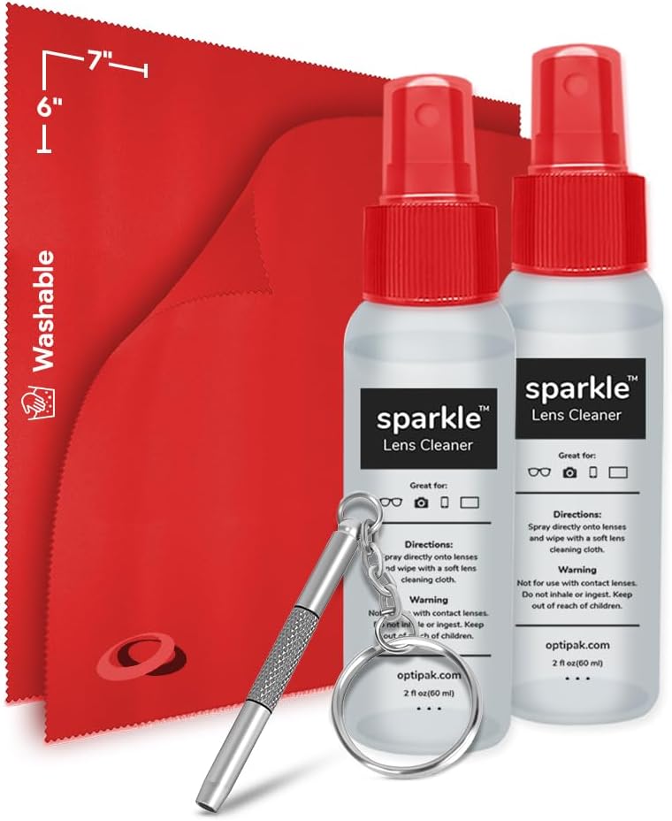 Sparkle Anti-Reflective Safe Lens Cleaner & Repair Kit – (2) 2oz Glasses Cleaner Spray, (2) Microfiber Cloth &