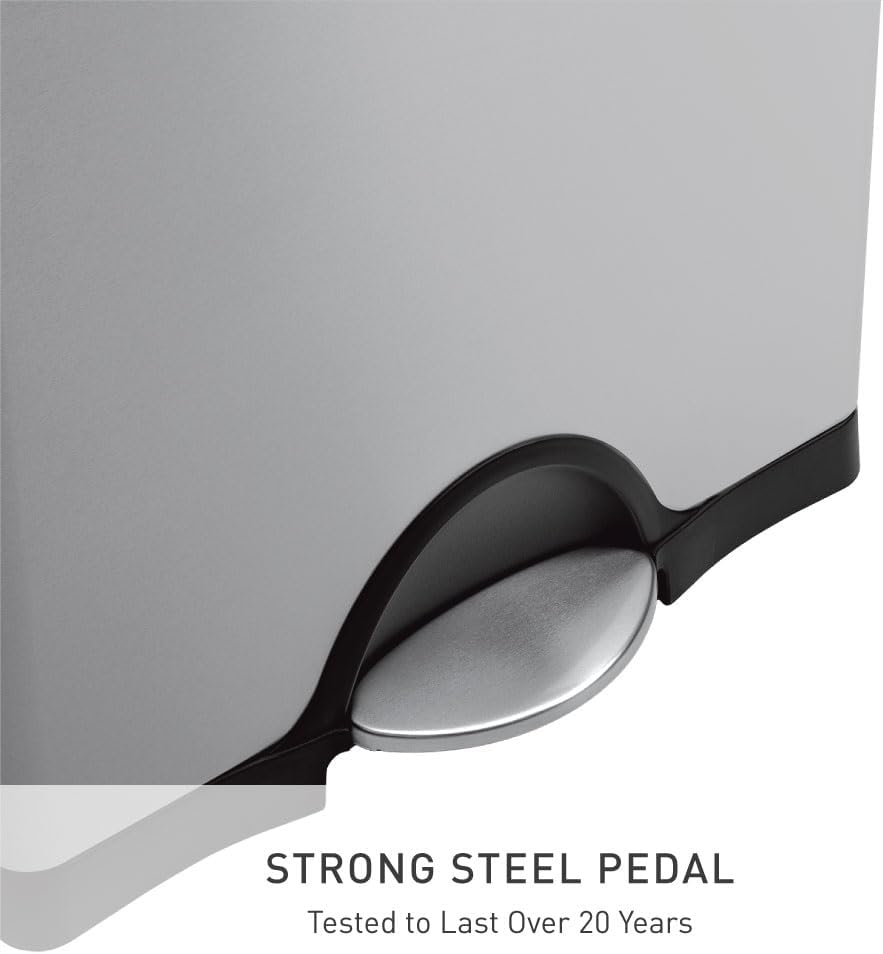 Rectangular Dual Compartment Recycling Kitchen Step Trash Can, 46 Liter, Brushed Stainless Steel