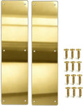 Door Push Plate, 4" x 16" Aluminum Metal KickPlate, Gold Mirror, 2 Pack | Rounded Corners, Screw Mount Installation