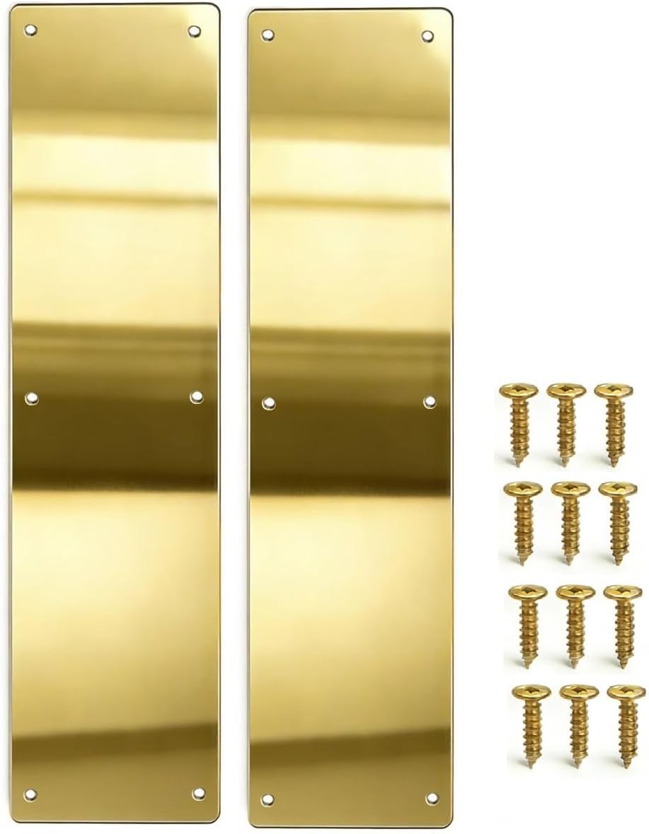 Door Push Plate, 4" x 16" Aluminum Metal KickPlate, Gold Mirror, 2 Pack | Rounded Corners, Screw Mount Installation