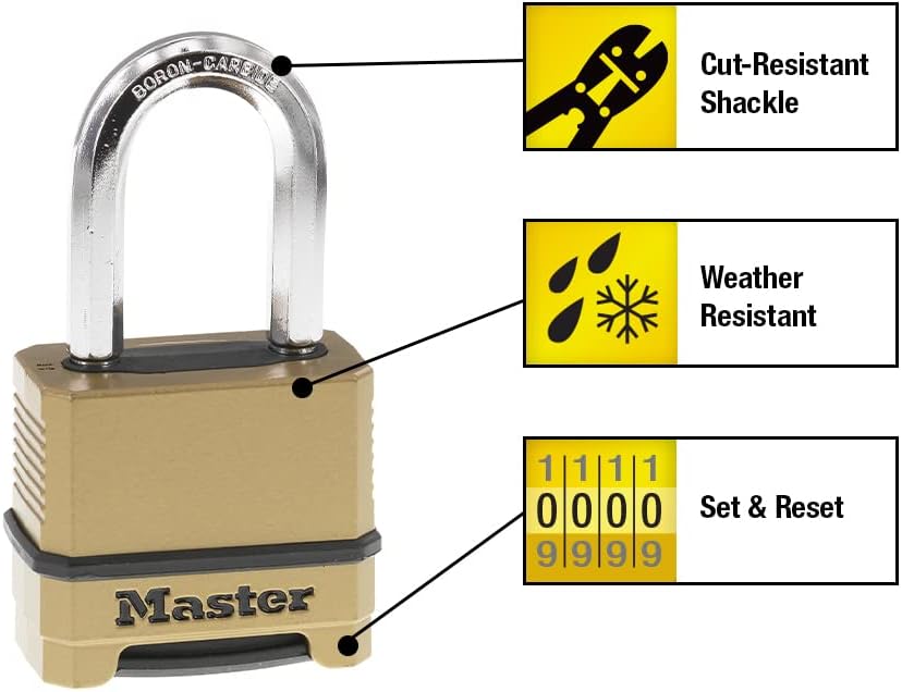 2 Pack & 1 Pack Heavy Duty Weatherproof Combination Locks with Boron-Carbide Shackles