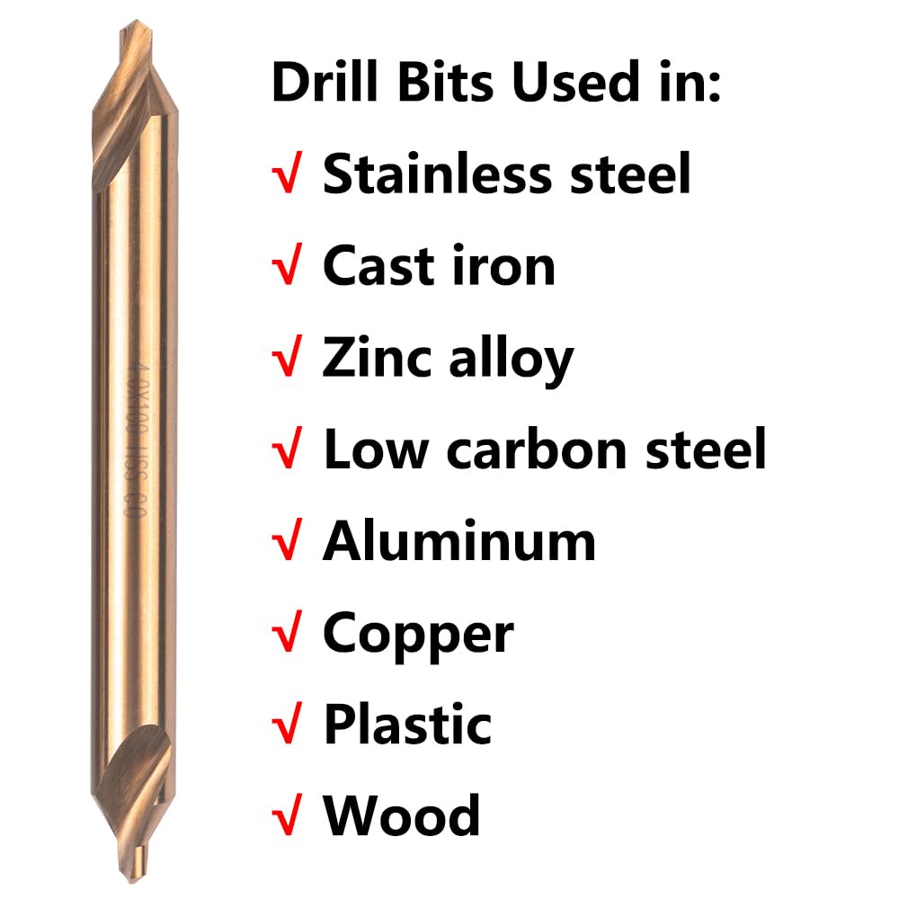5PCS Cobalt Long Center Drill Bits Set, M35 High Speed Steel 60-Degree Angle 4" Overall Length Center Drill Bits Kit Countersink Tools for Lathe Metalworking Size 1.0 2.0 3.0 4.0 5.0