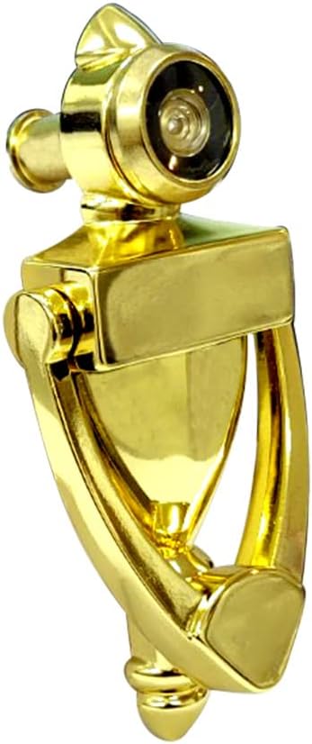 Door Knocker with 180 Degree Viewer, Die-Cast Construction 4" Height, Brass, 1 Pack