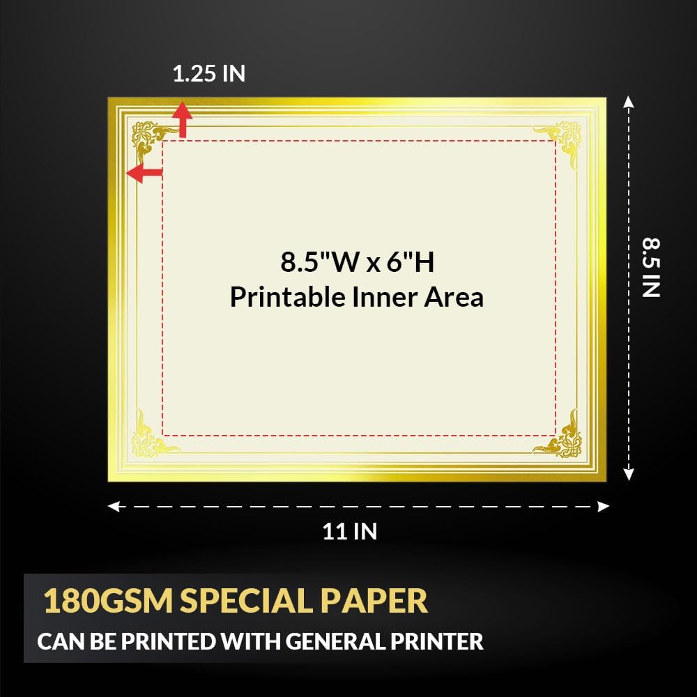 50 Sheets Certificate Papers - Blank Gold Foil Border, Letter Size 8.5x11 for Diploma, Certificates, Participation