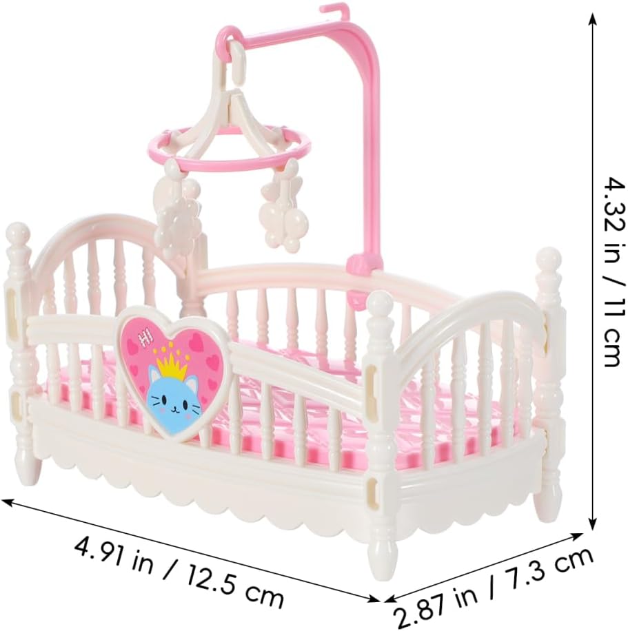 2pcs Mini Doll Cribs, Miniature Doll Beds Dollhouse Crib with Mobile for Mini House Furniture Set Miniature Dollhouse