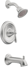 Moen Brantford Chrome Pressure Balancing Modern Bathtub and Shower Trim Kit with Shower Head, Shower Handle, and Tub Spout, Shower Faucet Set (Posi-Temp Valve Required), T62153EP