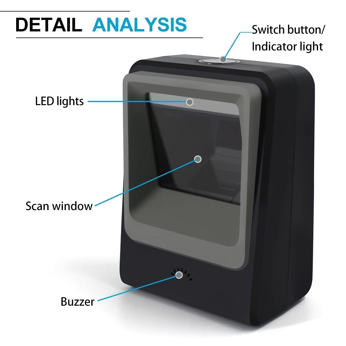 Handsfree 2D 1D Barcode Scanner, QR Omnidirectional Desktop Bar Code Reader Scanner, Capture Barcodes from Mobile