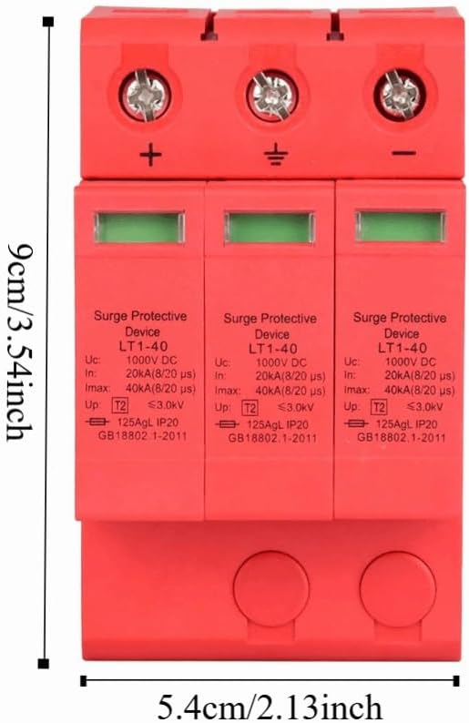 3P 1000V DC Sur-ge Protector 40KA – Thunder Arrester for Power System, DIN Rail Mount with Visual Alarm Indicator