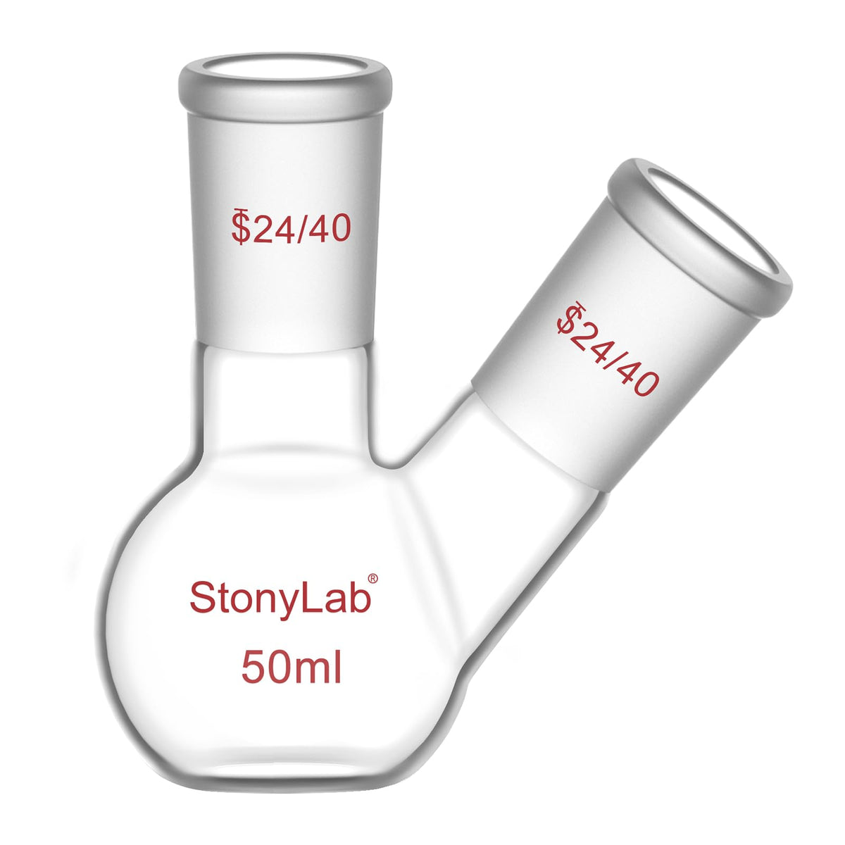 Flat Bottom Flask FBF, Heavy Wall 2-Neck Lab Flask Borosilicate Glass Flat Bottom Boiling Flask with 24/40 Standard