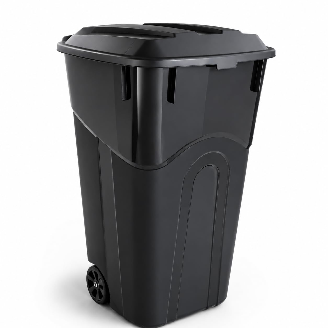 32 Gallon Wheeled Heavy Duty Garbage Can with Attached Lid, Durable Plastic Outdoor Trash Can for Home, Garage &