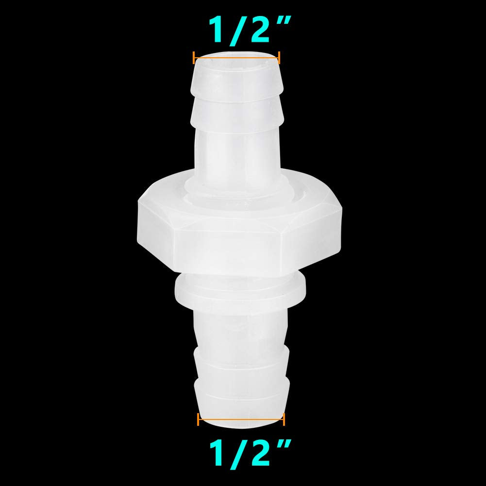 Feelers 1/2" Hose Barb Thru-Bulk Bulkhead Fitting Hex Barbed Fitting Plastic Adapter Union Mender Splicer with Gasket for Water/Fuel/Air (Pack of 4)