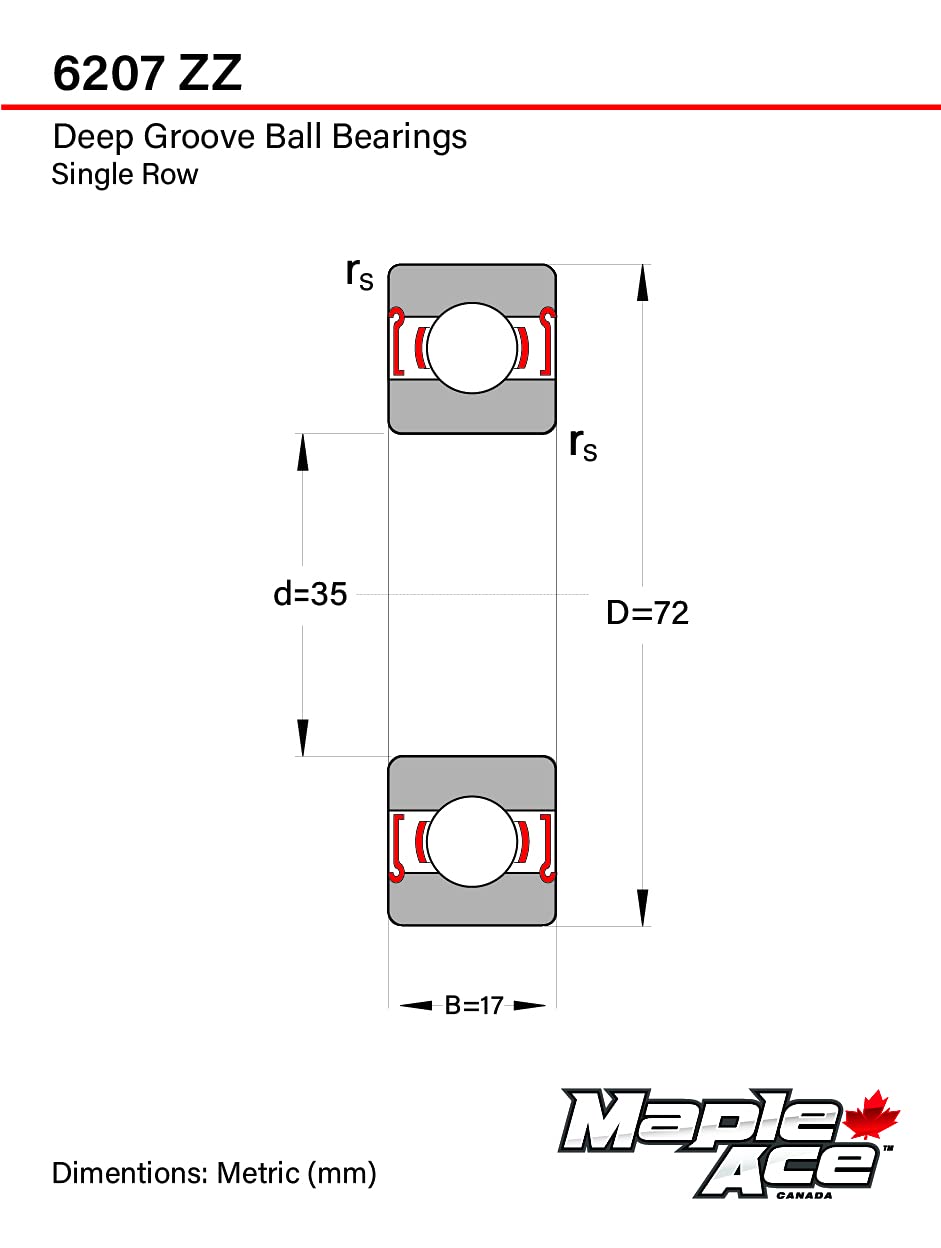 MAPLE ACE 6207-ZZ Ball Bearing 35x72x17mm 6207 ZZ Metal Shielded (Qty 4)