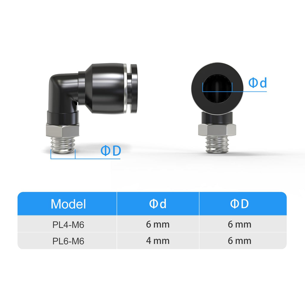 TAILONZ 6mm x M6 Push to Connect Elbow Fitting 10Pcs