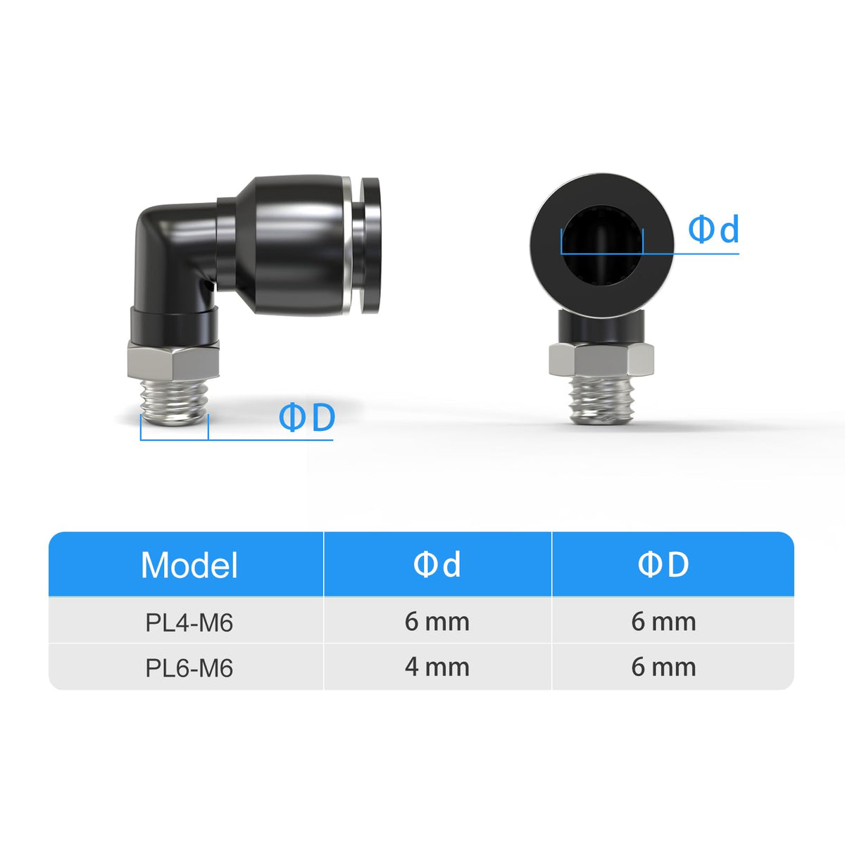 TAILONZ 6mm x M6 Push to Connect Elbow Fitting 10Pcs