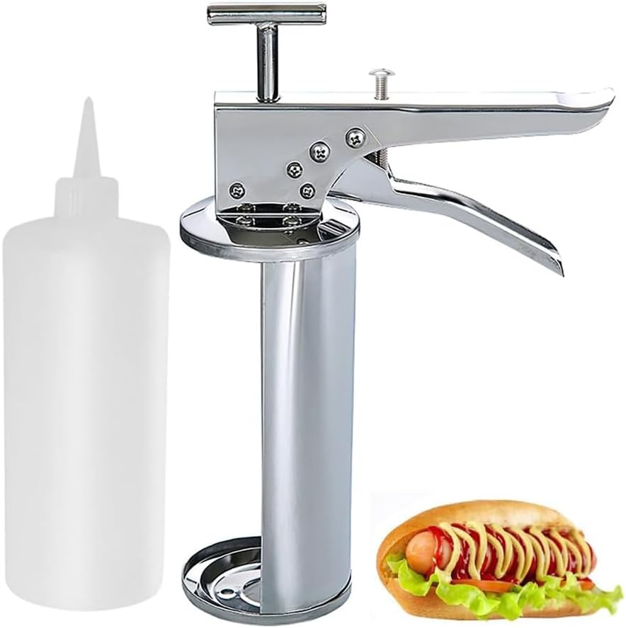 Quantitative Sauce Dispenser, Stainless Steel Burger Sauce Gun, with Squeeze Bottles
