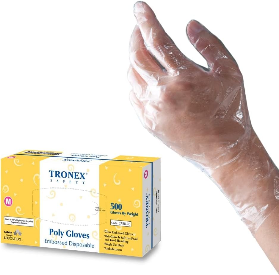 Embossed Poly Disposable Gloves Plastic Food Safe Gloves, Clear