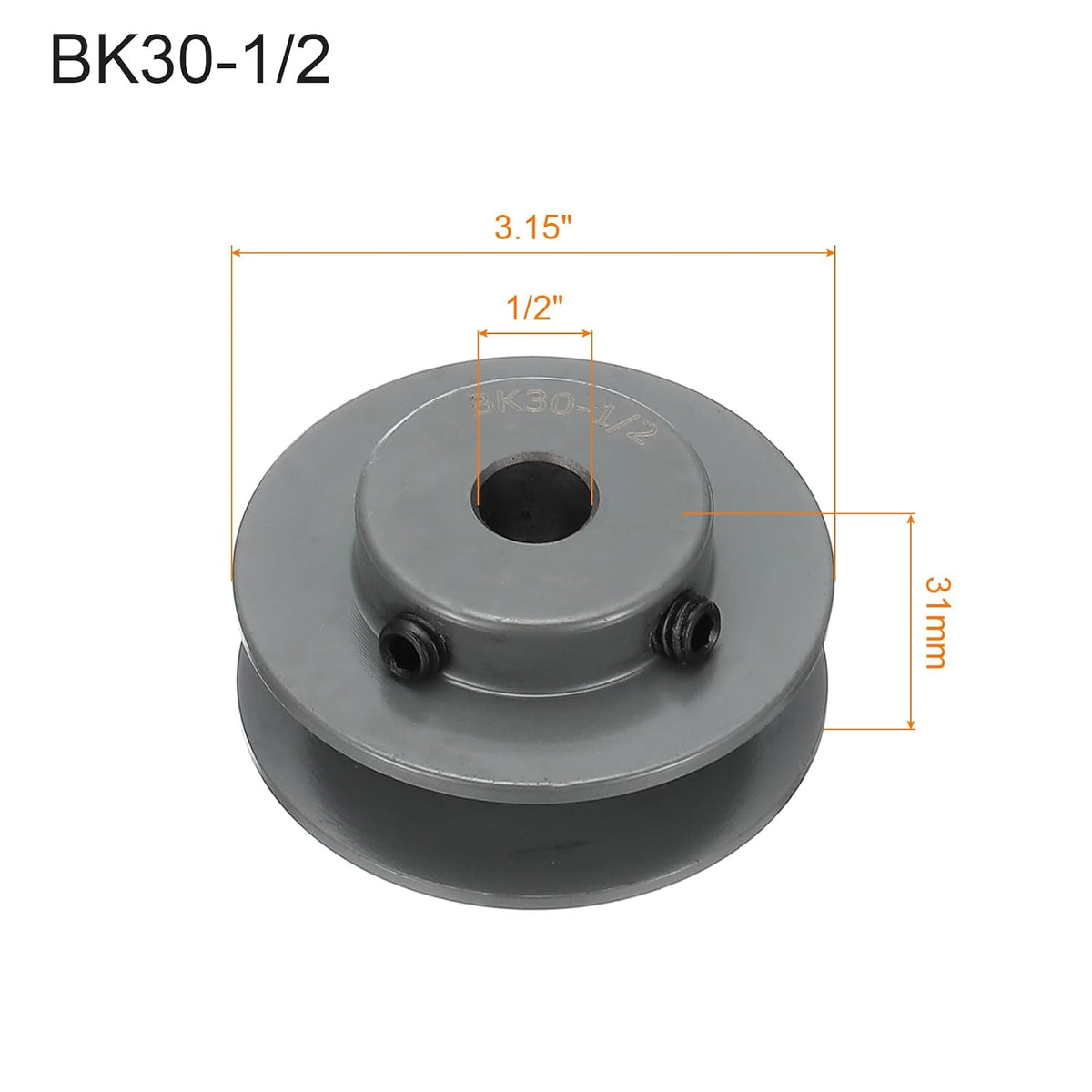 uxcell BK30-1/2 V-Belt Sheave 1/2" Bore, 3.15" OD, Single Groove Web Sheave