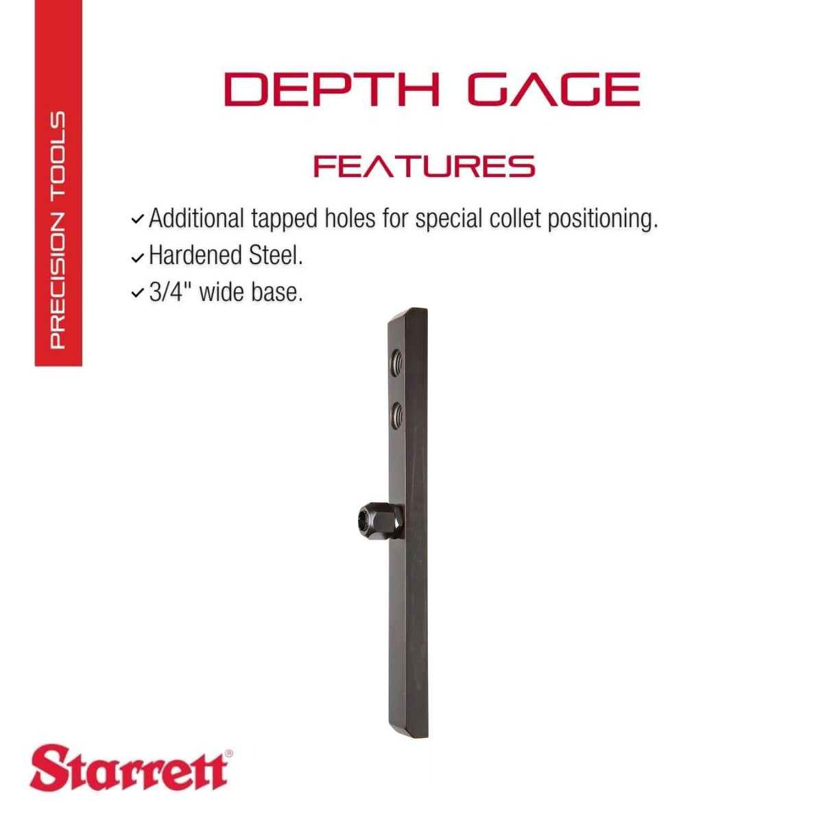 Starrett Depth Gage Base with Stem Collet, 8" Long, 3/4" Wide Base