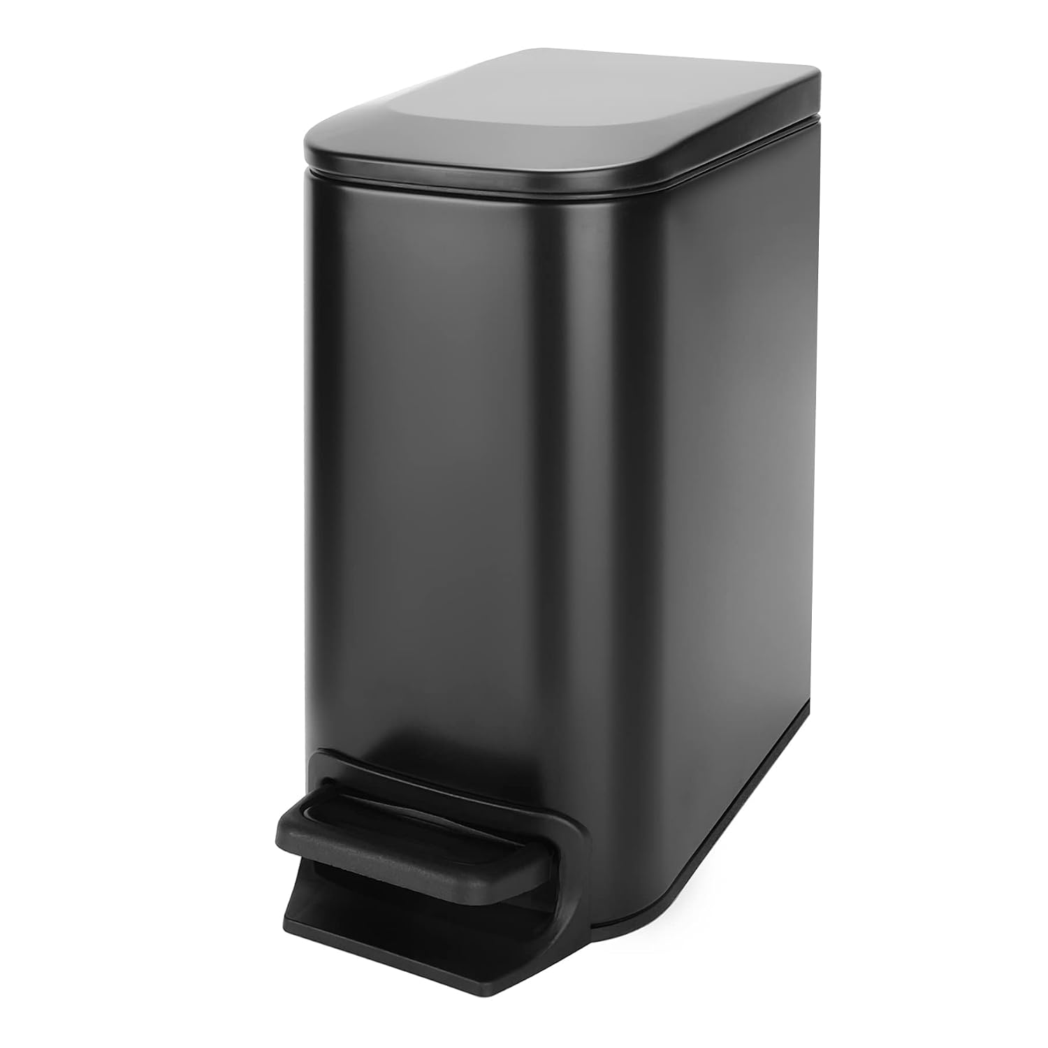 Small Bathroom Trash Can with Lid, 1.6 Gal, Soft Close, Matte Black | Step pedal soft close, Slim 5.9in fits narrow