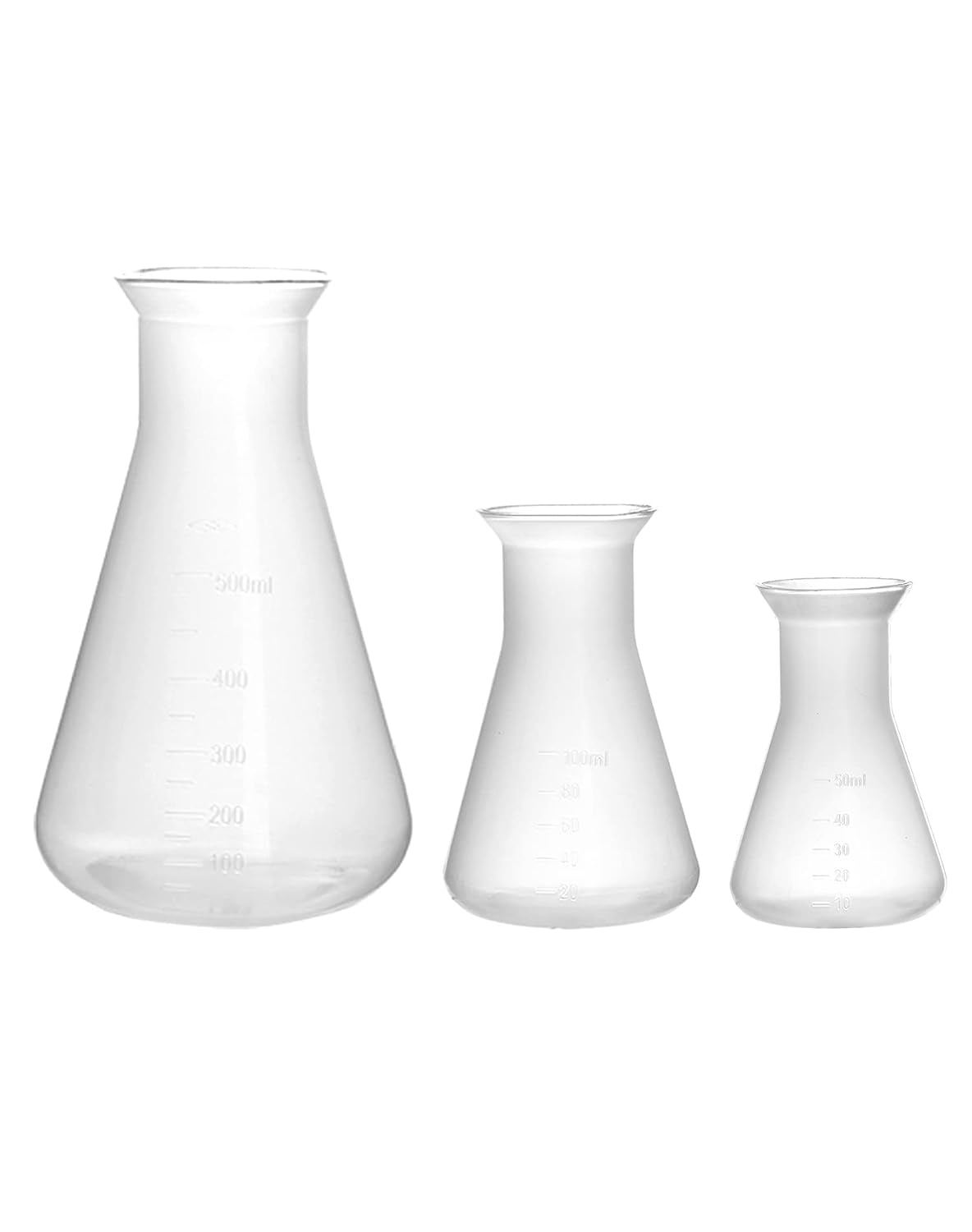 Plastic Conical Flask Set 50ml 100ml 500ml – Semi-Transparent Lab Flask for Teaching, Demonstration & Display
