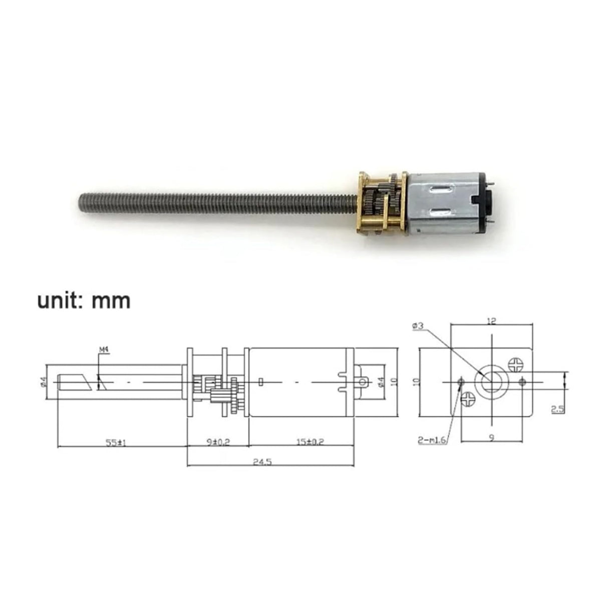 M4*55 Micro Reduction Gear Motor 3V 12V DC Motors Longer Threaded Electric(300 RPM_12V)
