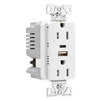 Eaton Combination USB Type A and C Charger, 15A 5-15R Receptacle, White, USB, Two-Pole, Three-Wire, Tamper Resistant