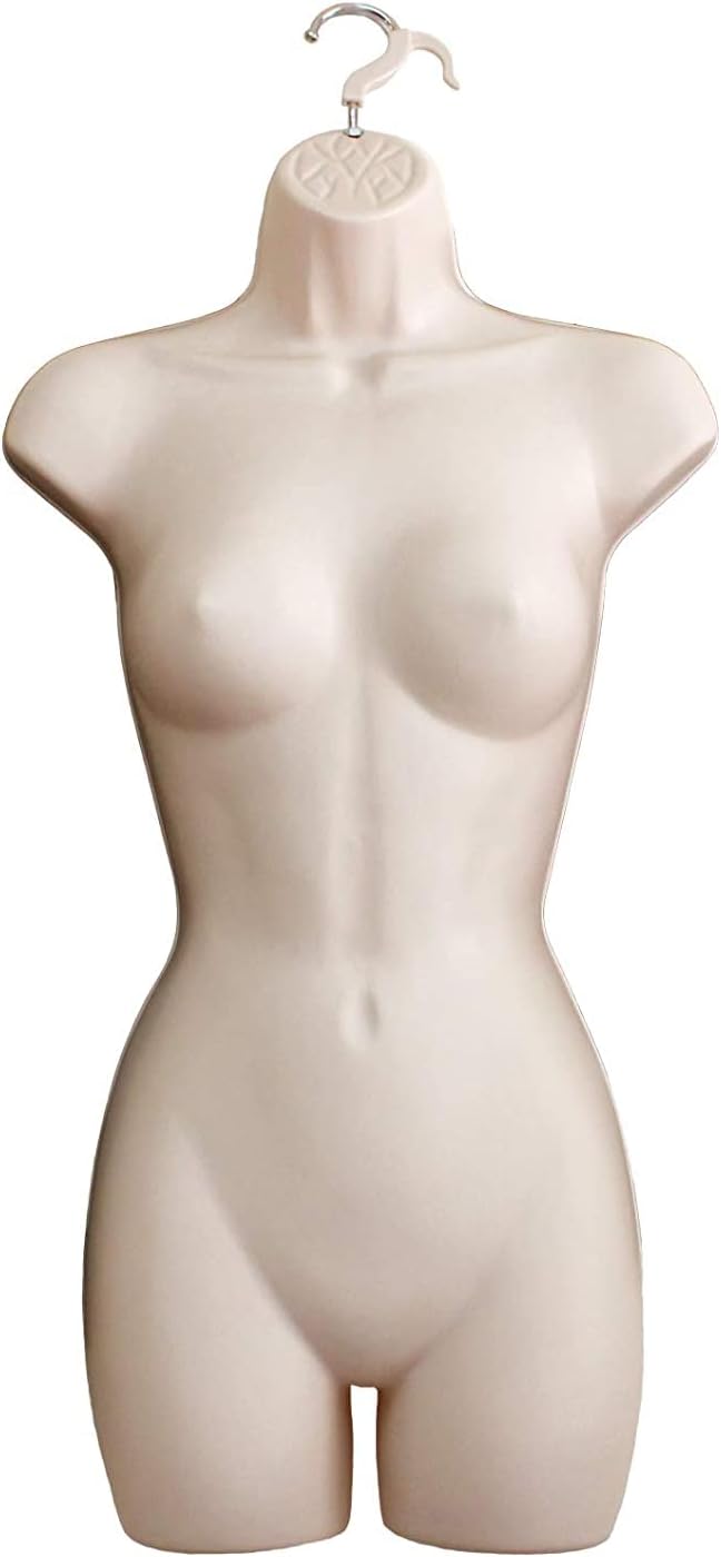 Female Mannequin Hip Long Torso Hollow Back Body Stackable Dress Form with Hanging Hook for Tshirt Display