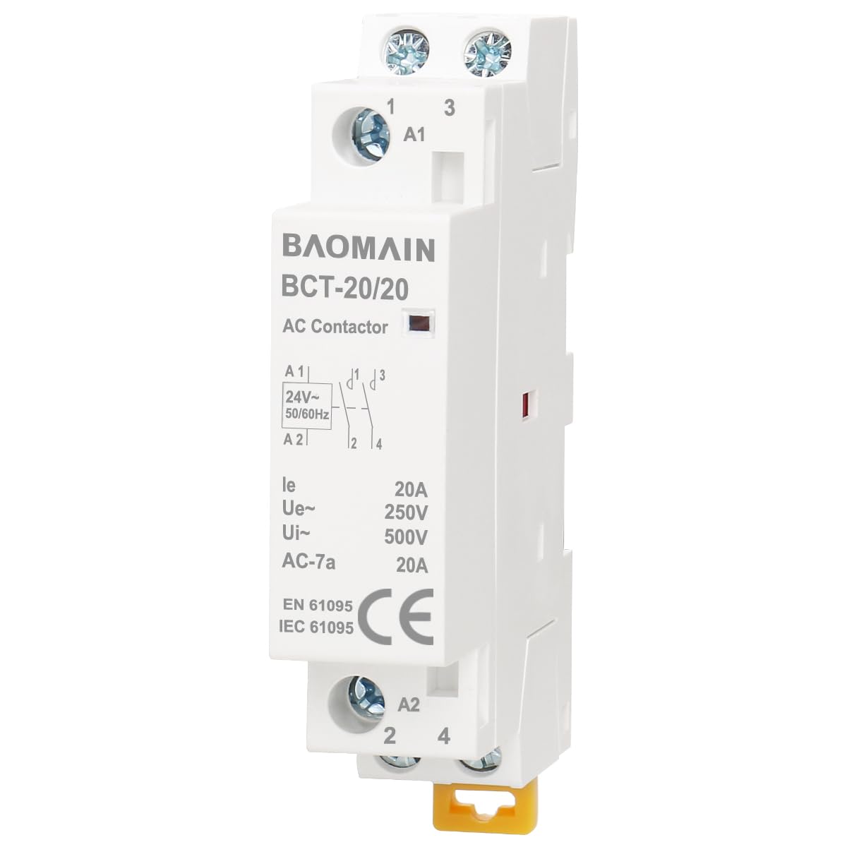 BAOMAIN 24V AC 2-Pole 20A Modular Contactor, 2NO, DIN Rail Mount