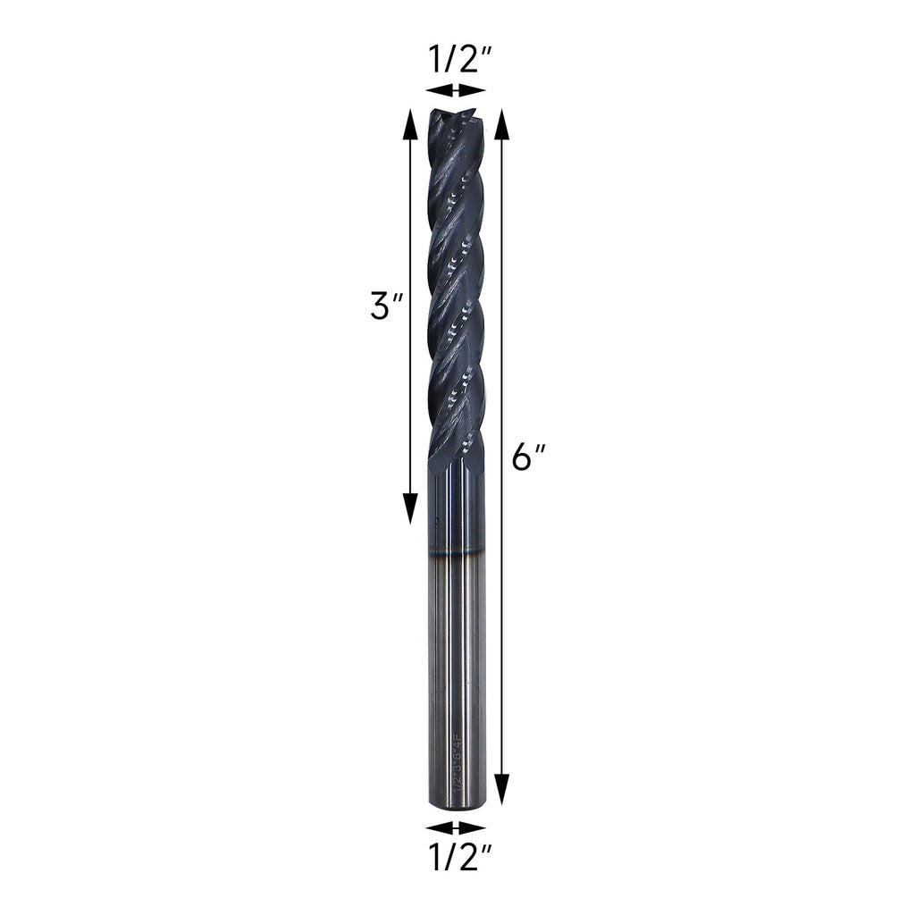 1/2in Solid Carbide Long End Mill, 4 Flutes, 30 Degree Helix