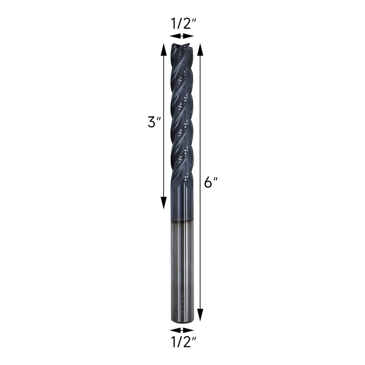 1/2in Solid Carbide Long End Mill, 4 Flutes, 30 Degree Helix