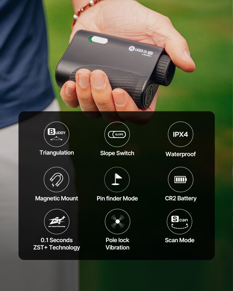 GOLFBUDDY 2S PRO Golf Rangefinder with Slope, Buddy Mode Measures from the Cart, 1093 Yards Laser Range Finder, Pin