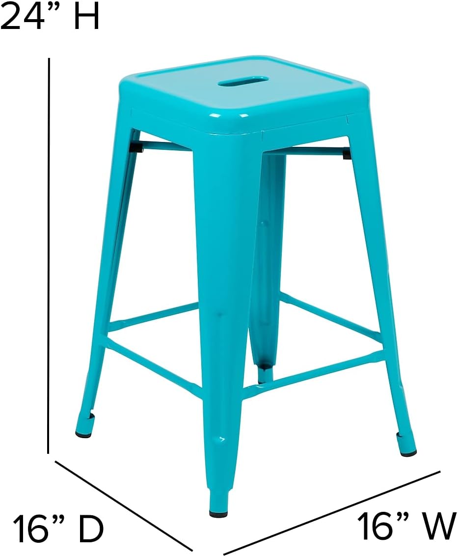 24 in Metal Stackable Counter Stool, Teal, 4-Pack