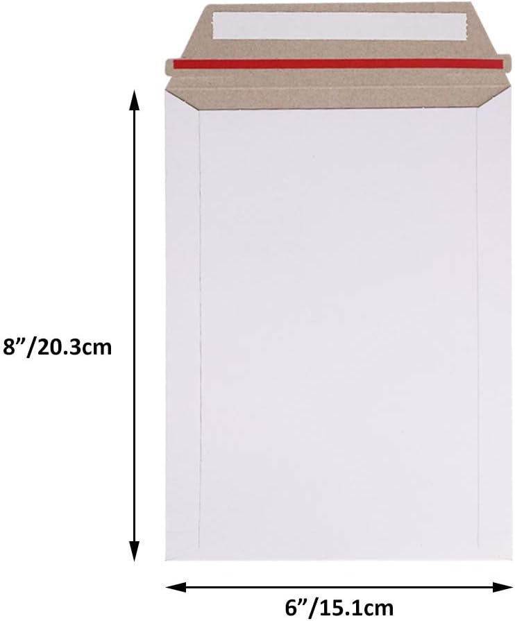 100 Pack 6X8 inch Self Seal Photo Document Mailers Stay Flat White Cardboard Envelopes White Photography Mailers for