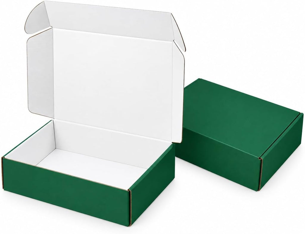 6x2x2" Green & White Corrugated Mailer Boxes for Shipping, 50 Pcs