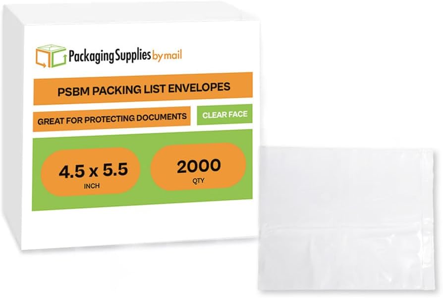 PSBM 2000 PCS 4.5 x 5.5 Inch Clear Blank Packing List Envelopes, Shipping Documents Pouches/Sleeves for Mailing