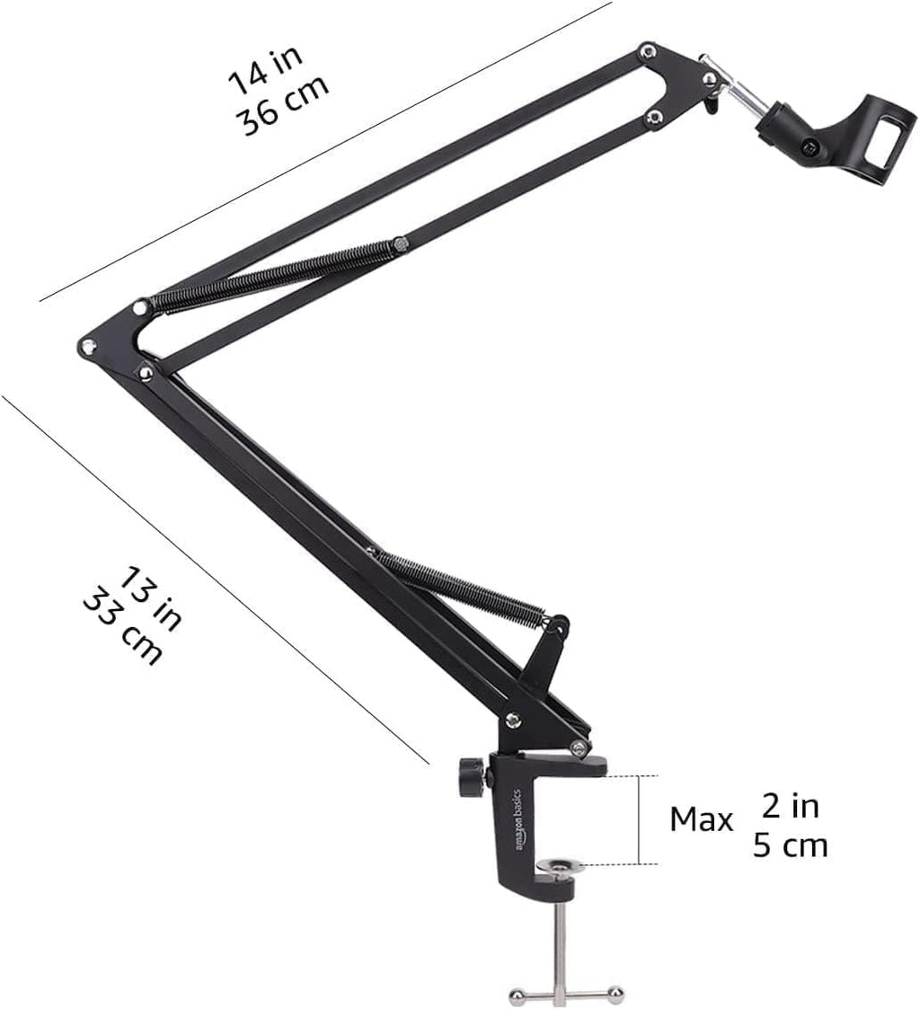 Adjustable Microphone Boom Arm Stand, 14 inch, Supports Standard Microphones, Adjustable Tension, Includes Pop Filter