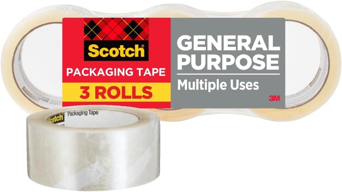 Lightweight Shipping Packaging Tape, 1.88 Inches x 54.6 Yards, 3 Rolls (3350-3)