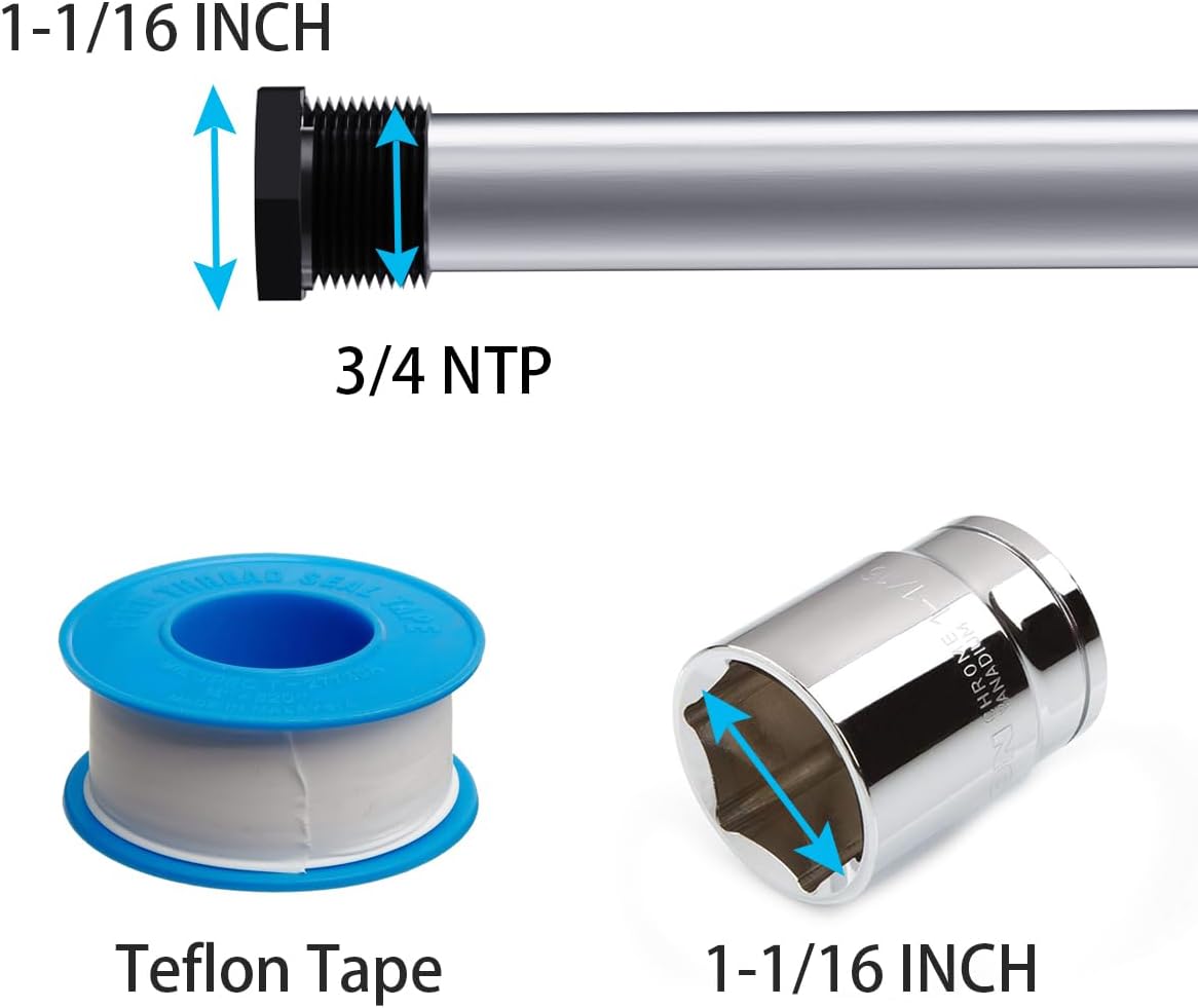 Eau 44 Inch Flexible Magnesium Water Heater Anode Rod with Install Kit