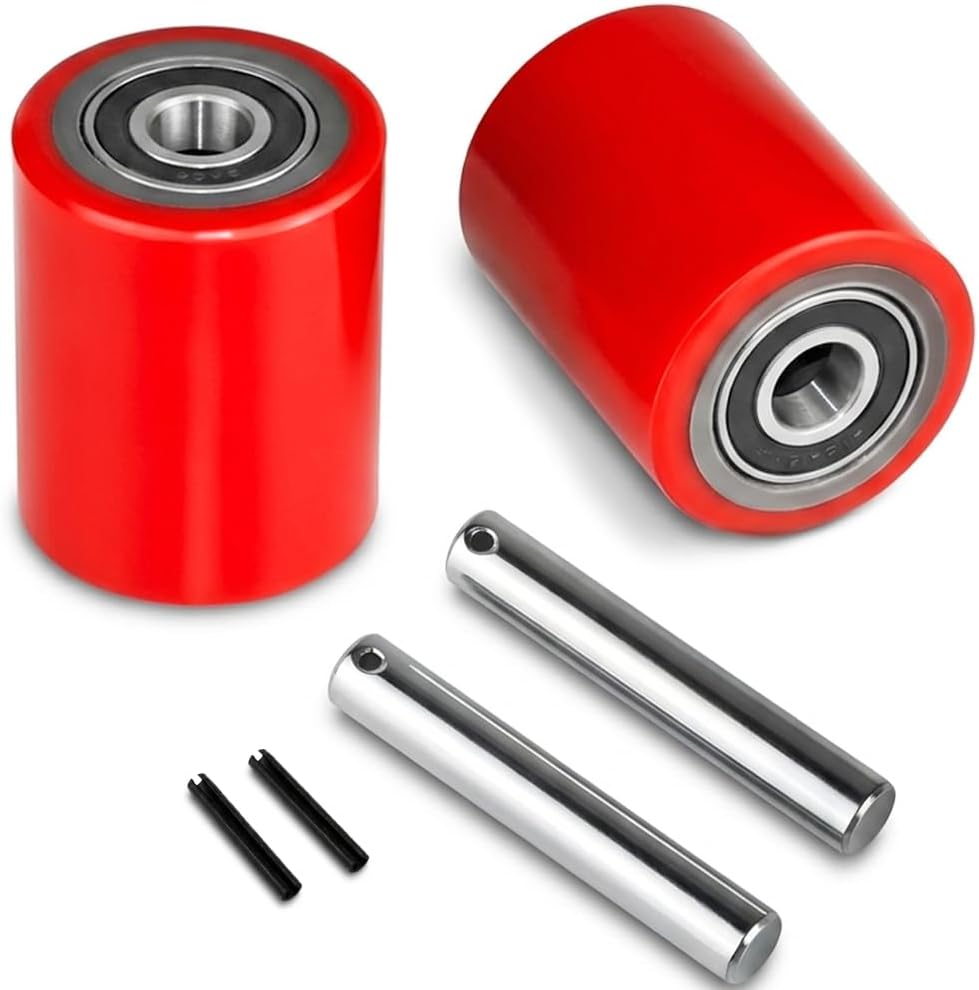 1 Pair Pallet Jack Wheels Replacement Kit, 3x3.75-Inch PU Load Rollers | 74.5x93mm, Pre-Installed Bearings with 20mm